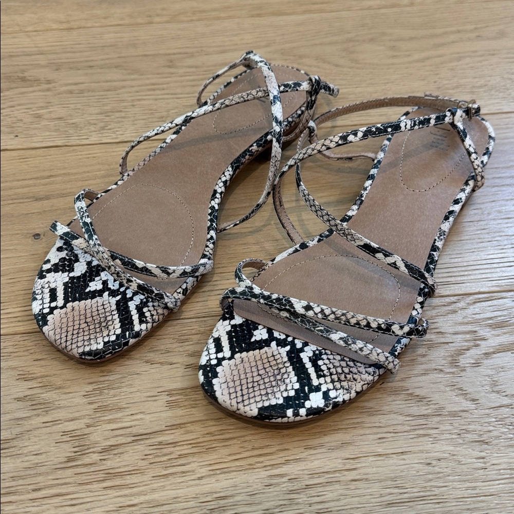Snakeskin Strappy Flat Leather Sandals